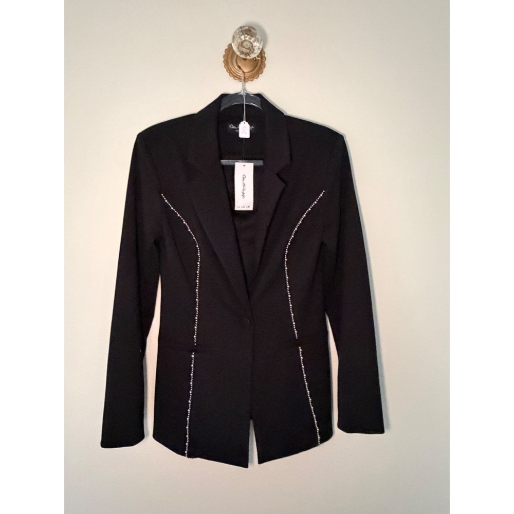 Miss Selfridge Black Pearl Rhinestone Embellished Blazer Jacket Size 6 NEW